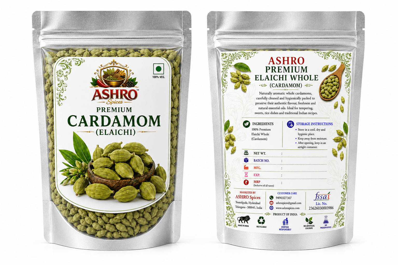 ASHRO Premium Whole Cardamom(Elichi) Seeds