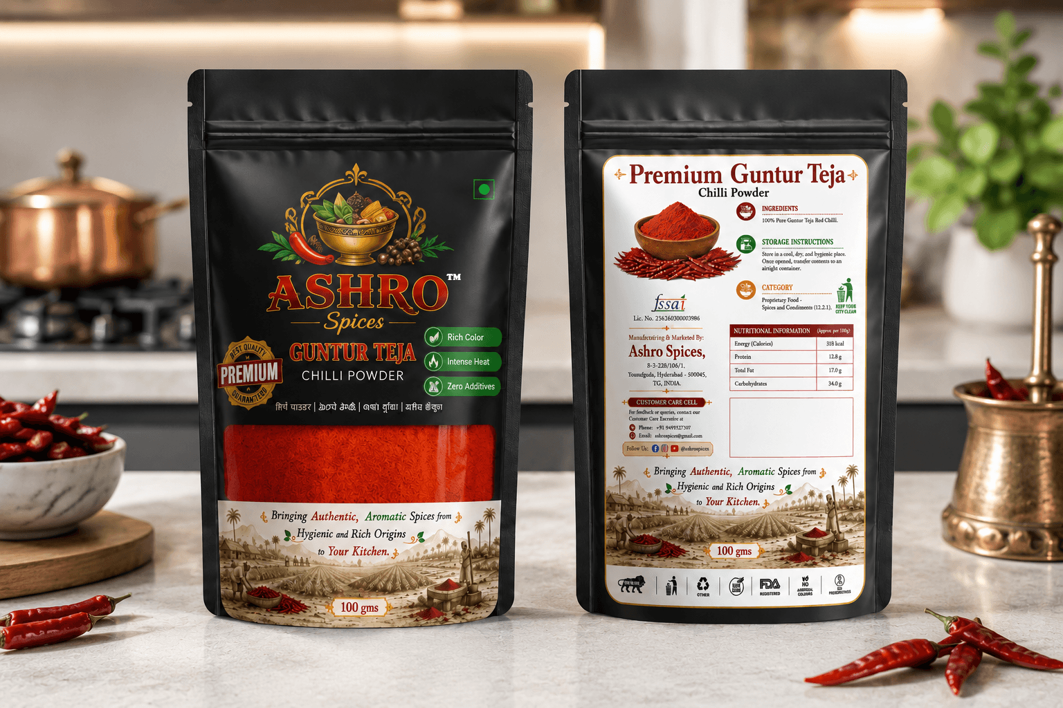 ASHRO Premium Guntur Teja GHATUDHAR Red Chilli Powder