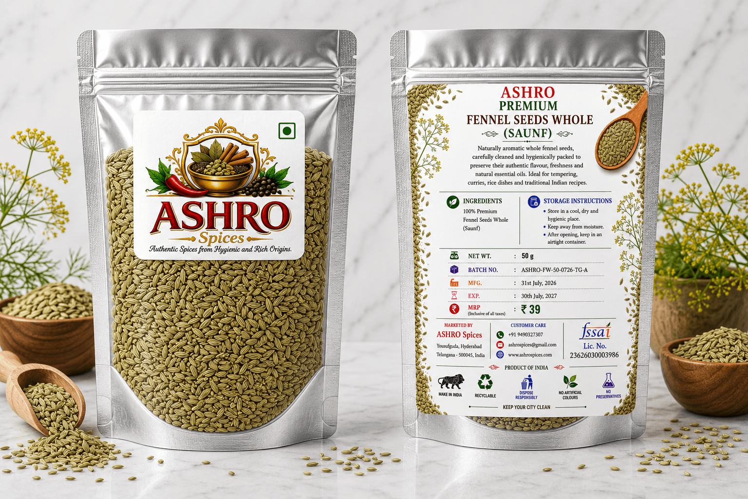 ASHRO Premium Wnole Fennel(Saunf) Seeds