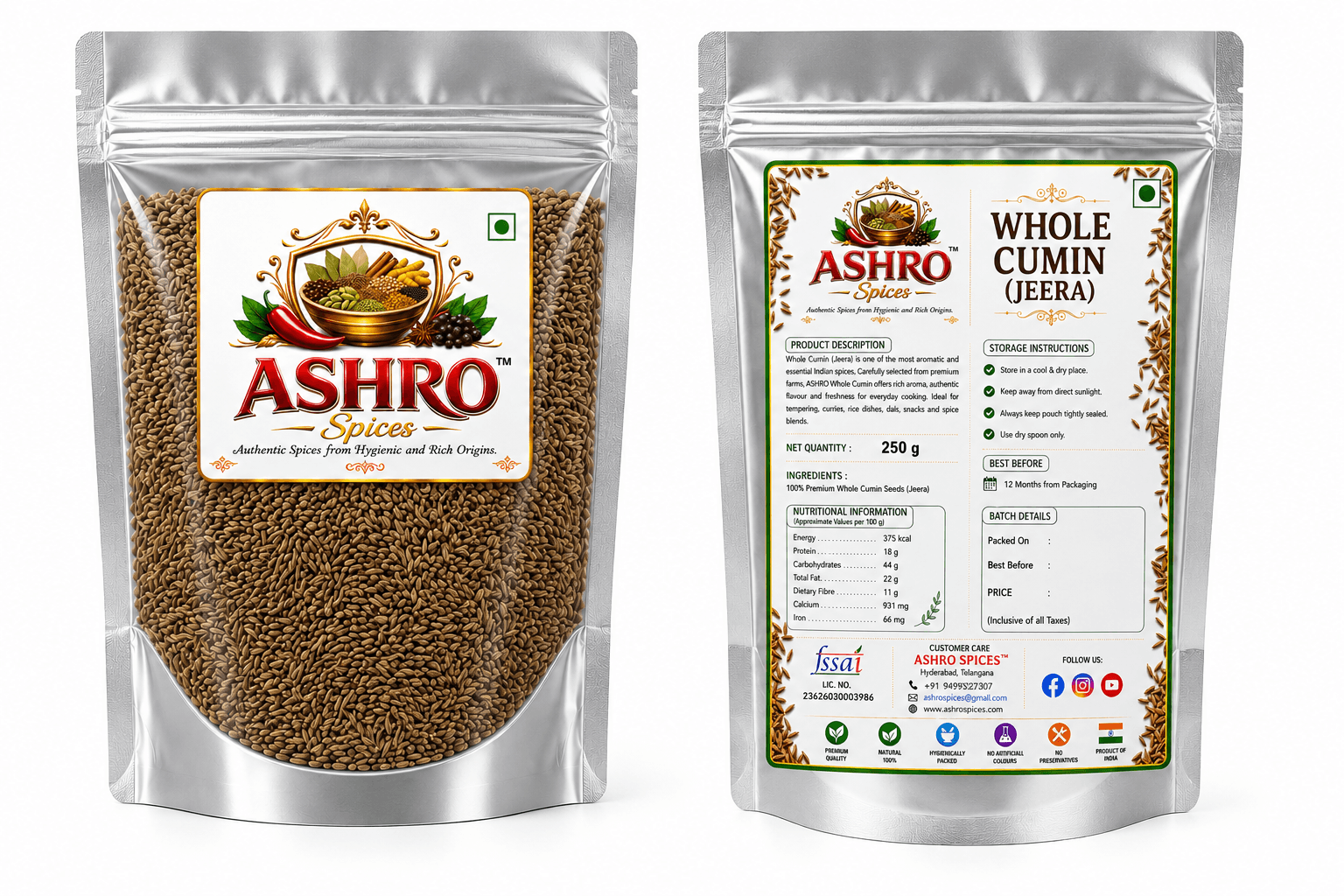 ASHRO Premium Whole Cumin(Jeera) Seeds