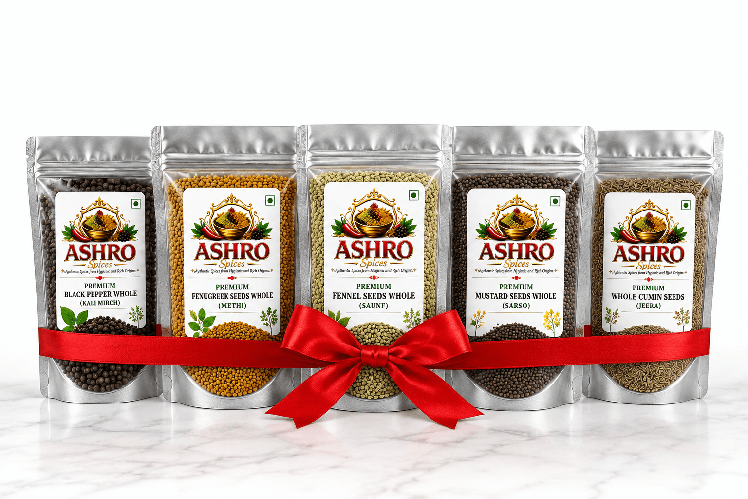 ASHRO Premium Whole Spices Daily Kitchen Tadka Combo Pack of 250 g (50 g Each)