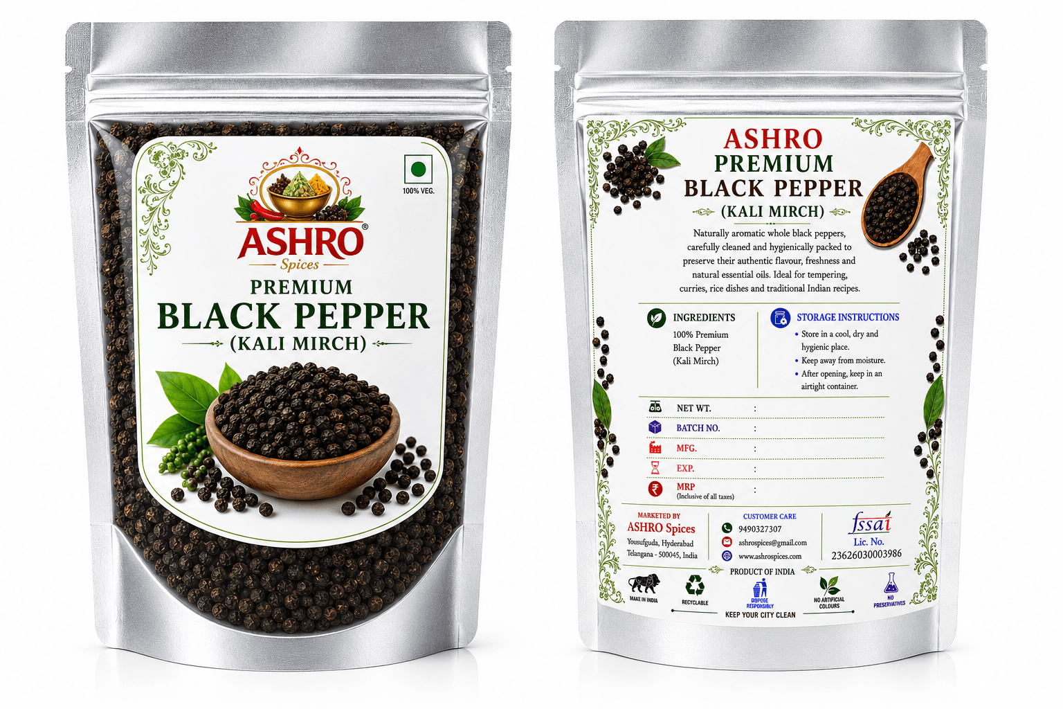 ASHRO Premium Whole Black Pepper(Kali Mirch)
