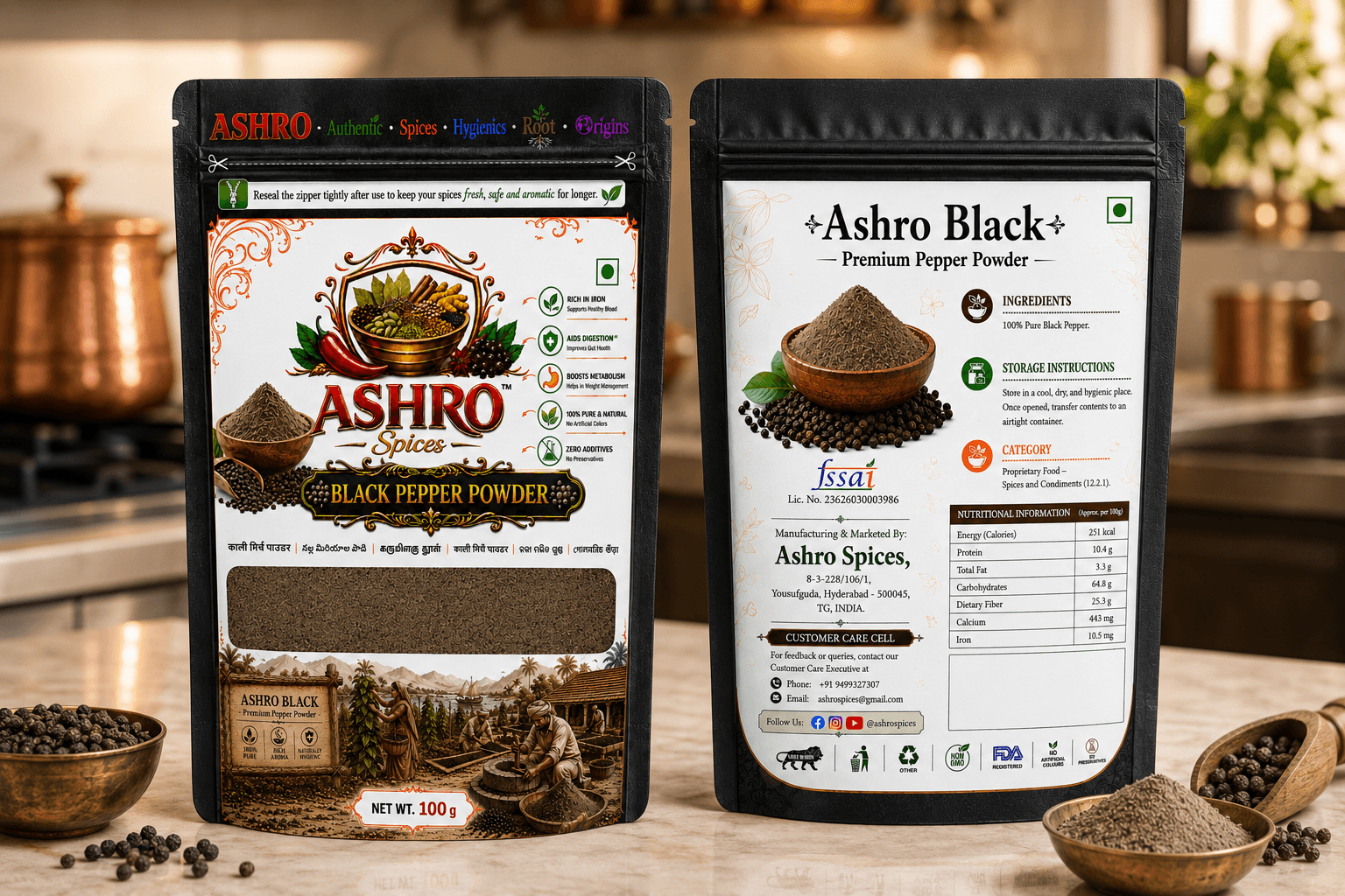 ASHRO Premium SUGANDH Black Pepper(Kali Mirch) Powder